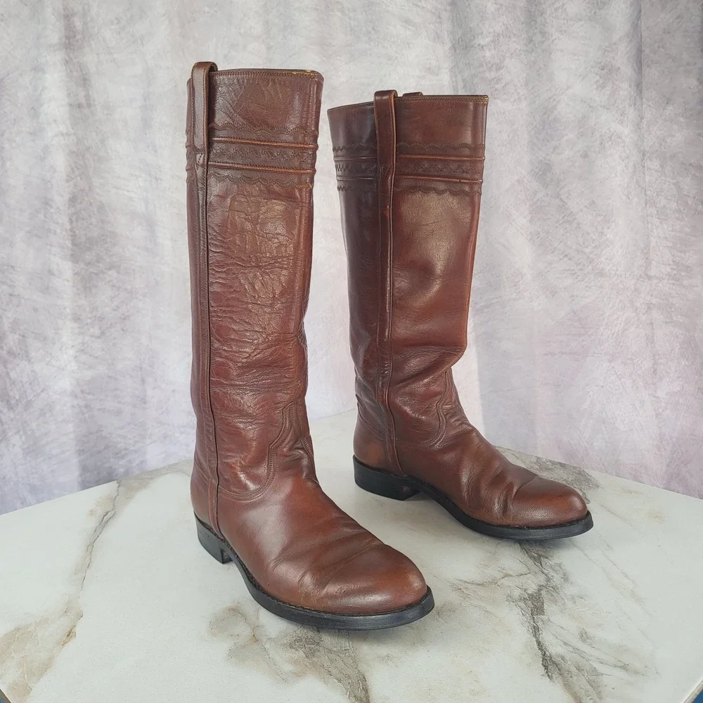 Vintage Lucchese Knee High Western Boots Women's Size 8.5 B READ